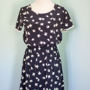 Blue Sparrow Bird Print Dress